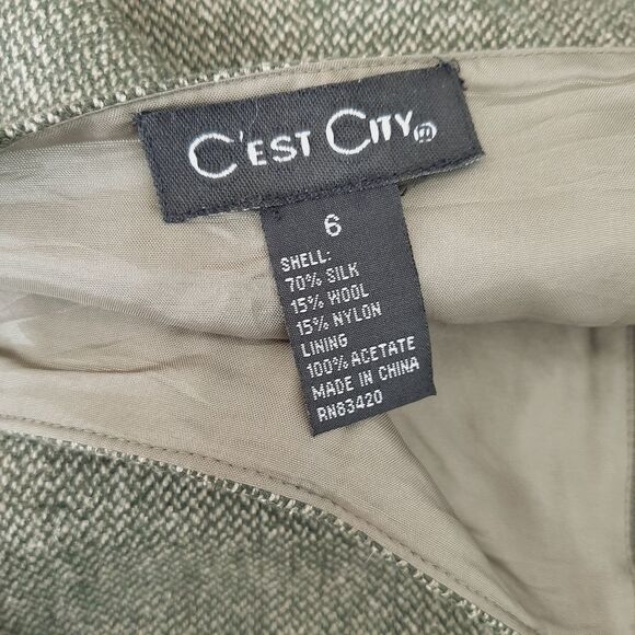 C'EST CITY Silk Wool Blend Side Zip Slit Knee Length Skirt Green Sz 6 - Picture 8 of 8